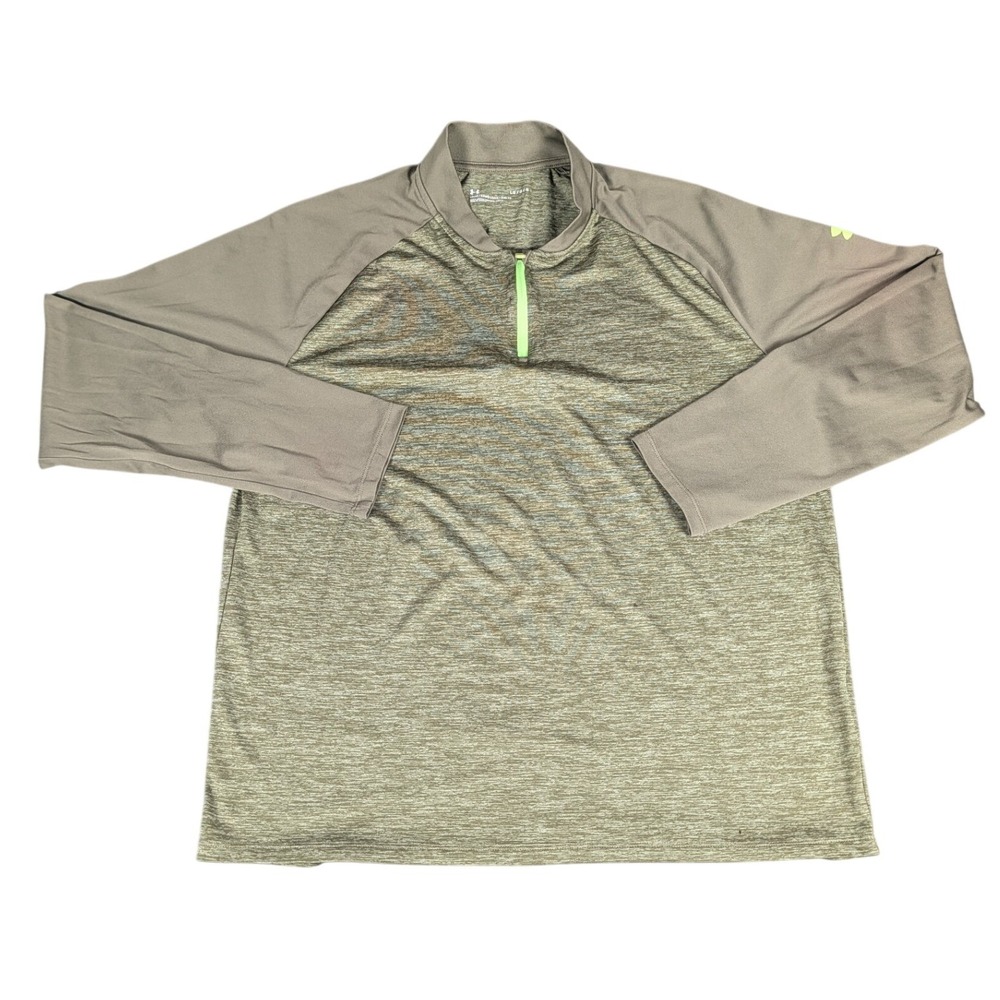Under Armour Mens Olive Green Heathered Quarter Zip Pullover Mock Neck Top